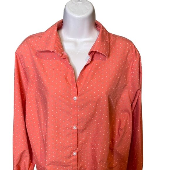 Lands End Womenns Button Down Blouse No Iron Shirt Polkadots Plus Size 26 u - Picture 2 of 9